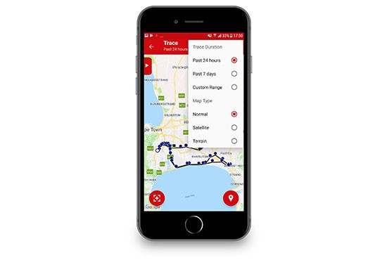 Smartphone showing a navigation app with a route marked on a city map.