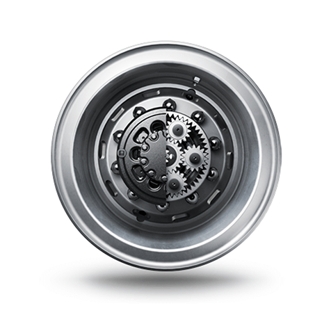 Beberapa roda gigi logam saling terhubung di dalam lingkaran baja.