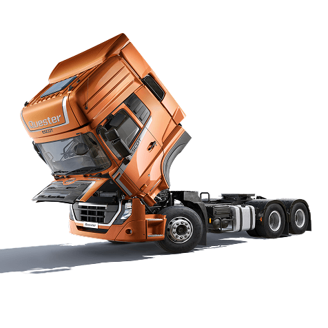 ခေါင်းအုန်းအမြင့်ကျပ်ထားသော လိမ္မော်ရောင် ထရပ်ကား