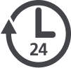 Black 24-hour clock icon with anticlockwise arrow.