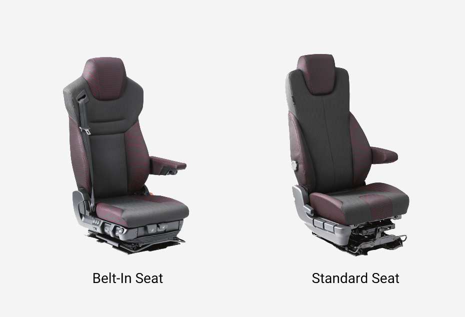 Two car seats: left with built-in seatbelt, right is a standard seat.