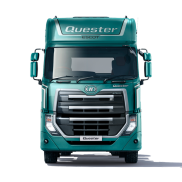 Green Quester truck viewed from the front.